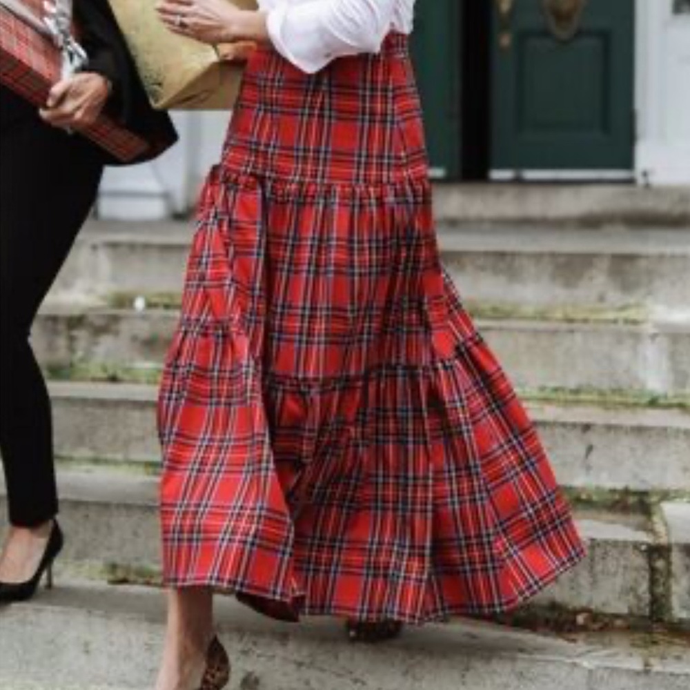 EUC CK Bradley Samara Maxi Skirt Red Tartan Plaid Sz L